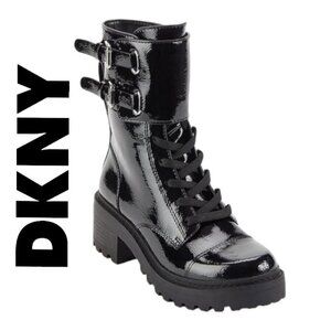 NEW DKNY Womens Bootie Combat Boots Moto Boots Patent Leather Black BART 6.5